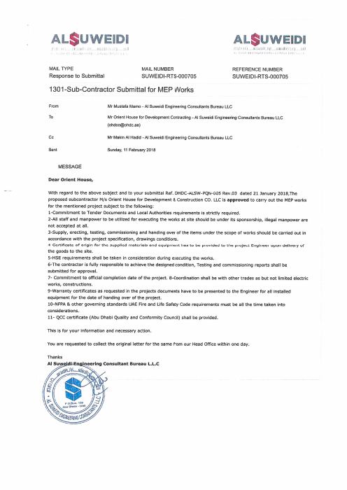 Letter from Al Suweidi Engineering Consultants